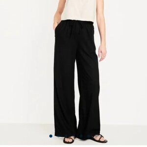 🆕 Old Navy Women’s High-Waisted Linen-Blend Super Wide-Leg Pants Black S Petite